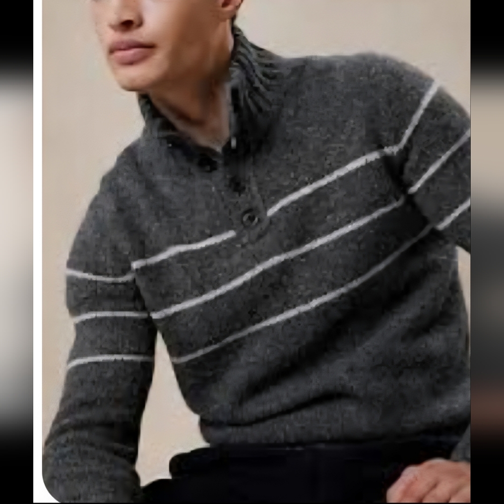 NWT Banana Republic Tweed Grandpa Wool Stripe‎ Men's Gray Henley Sweater XXL